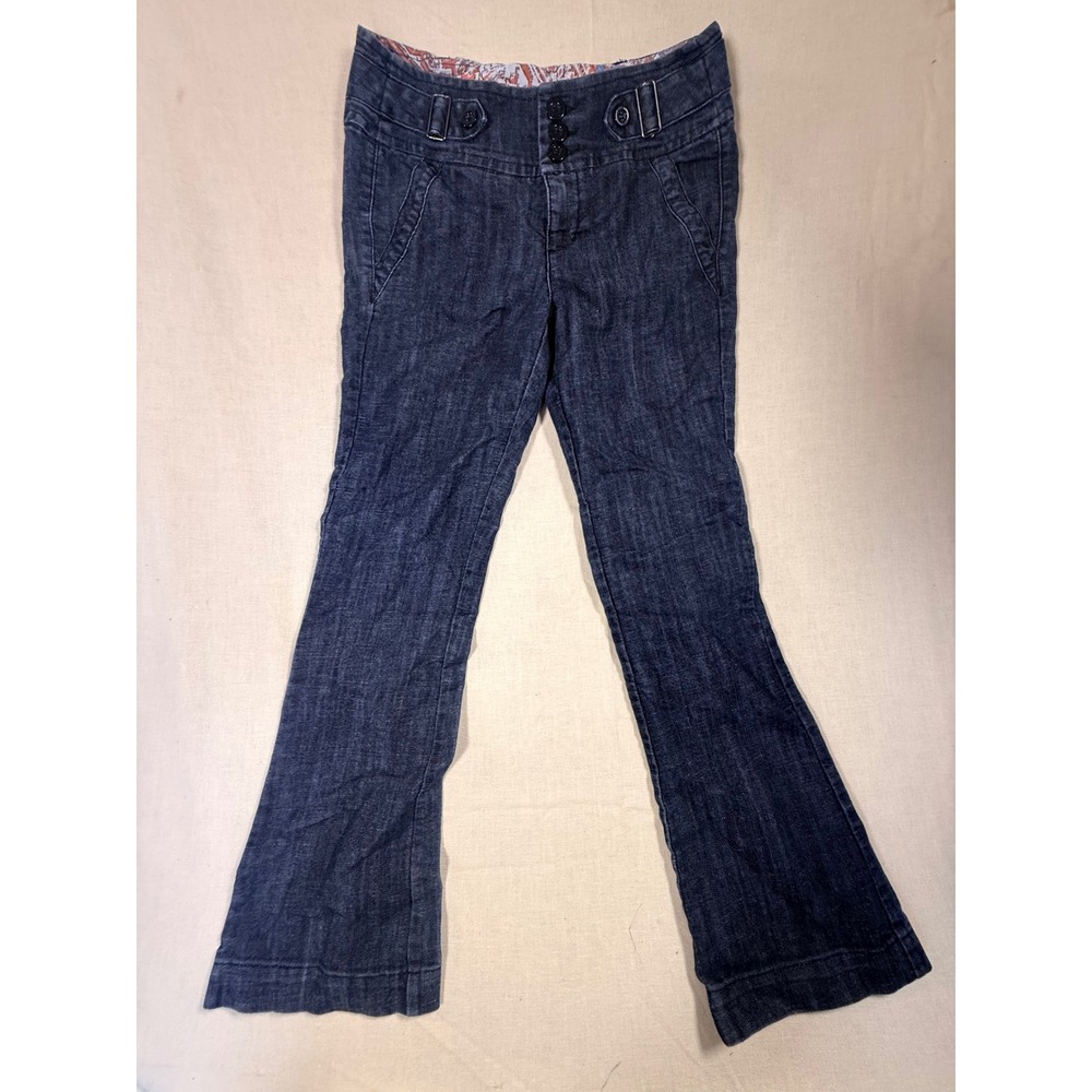 One Five one Flare Jeans Womens 8 Blue Excellent Triple Button Paisley Waist